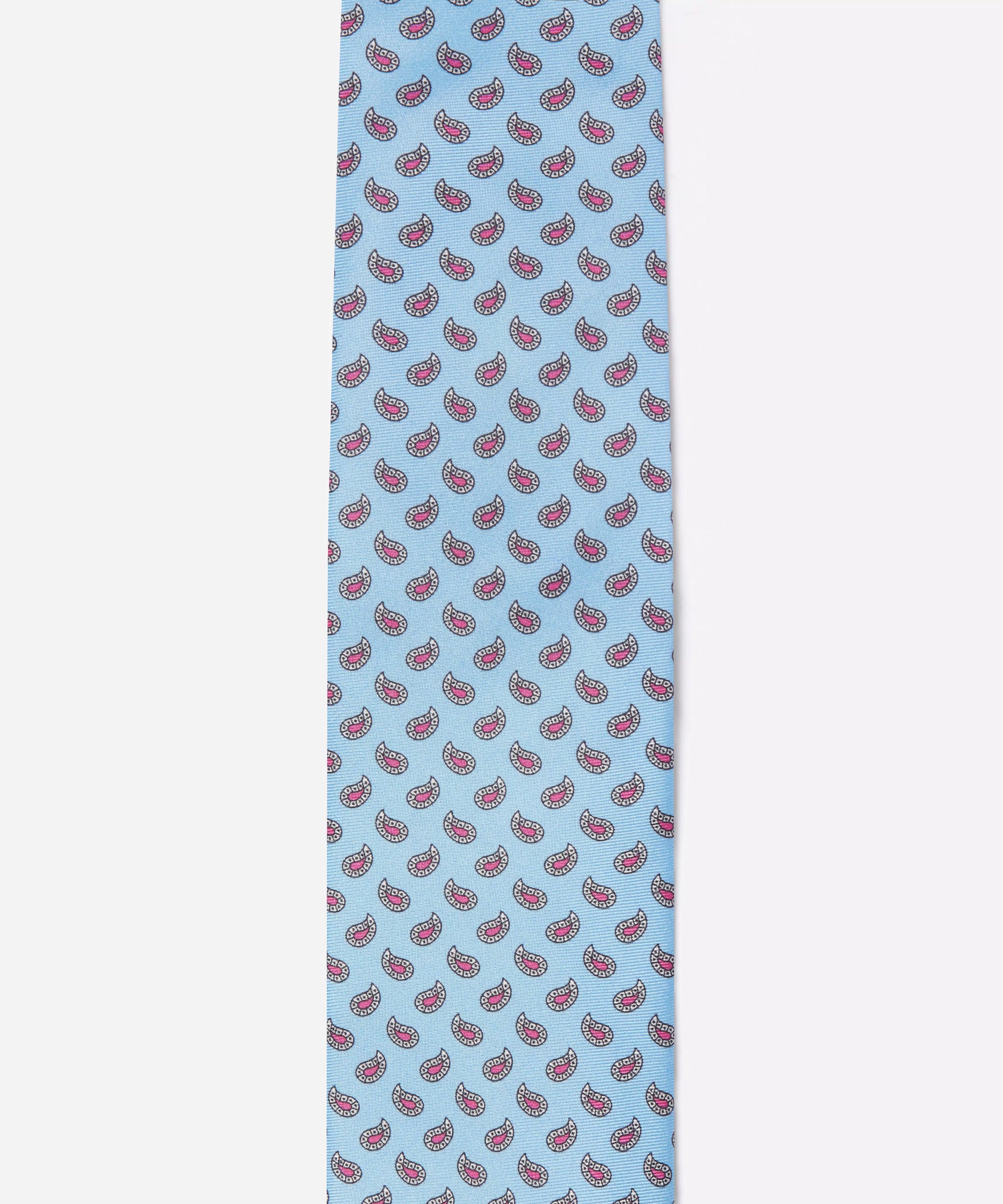 Blue & Pink Small Paisley Motif Silk Printed Tie