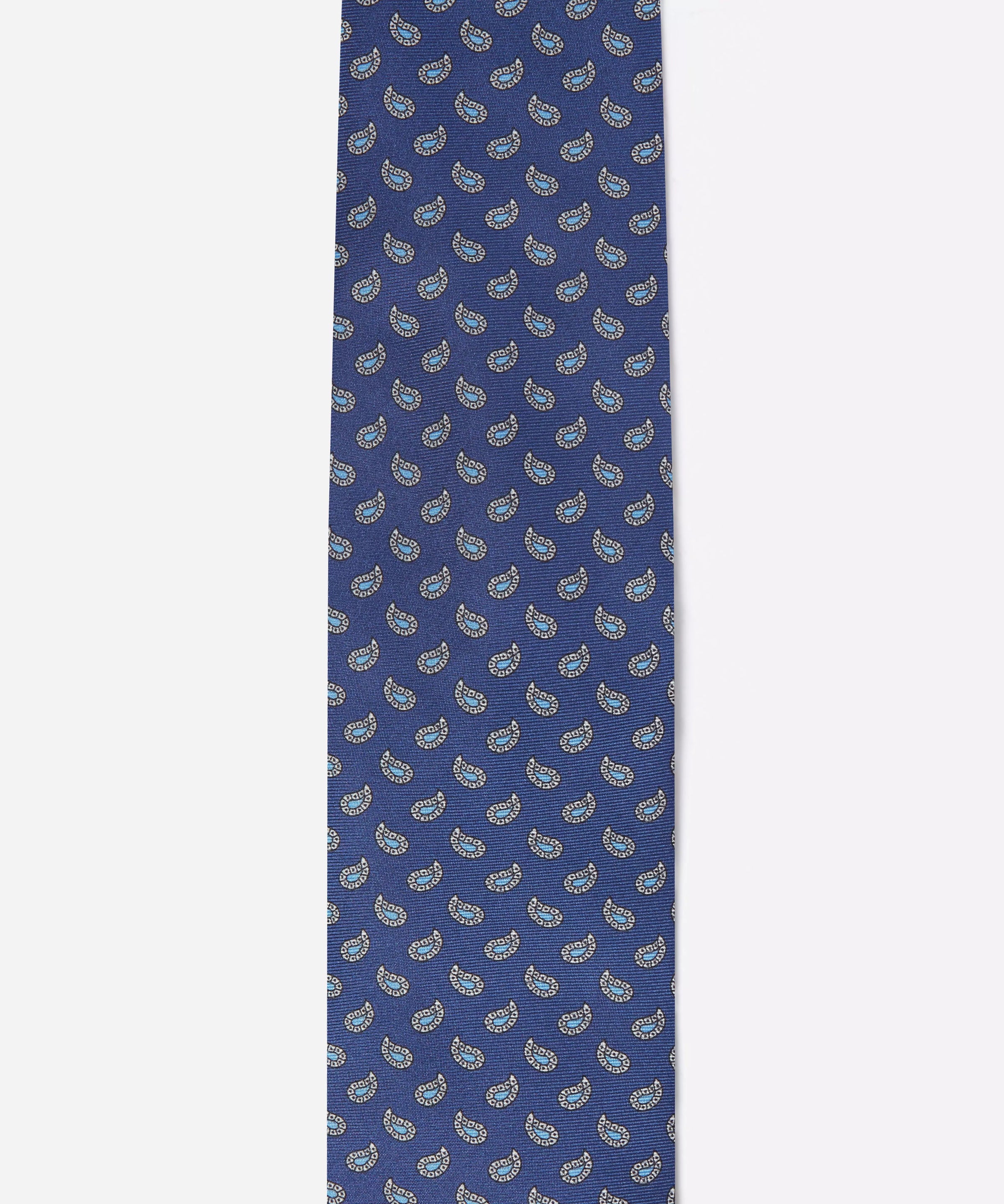 Navy & Blue Small Paisley Motif Silk Printed Tie
