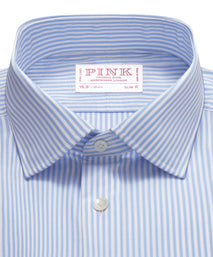 Pale Blue & White Slim Fit Double Cuff Essential Bengal Stripe Formal Shirt
