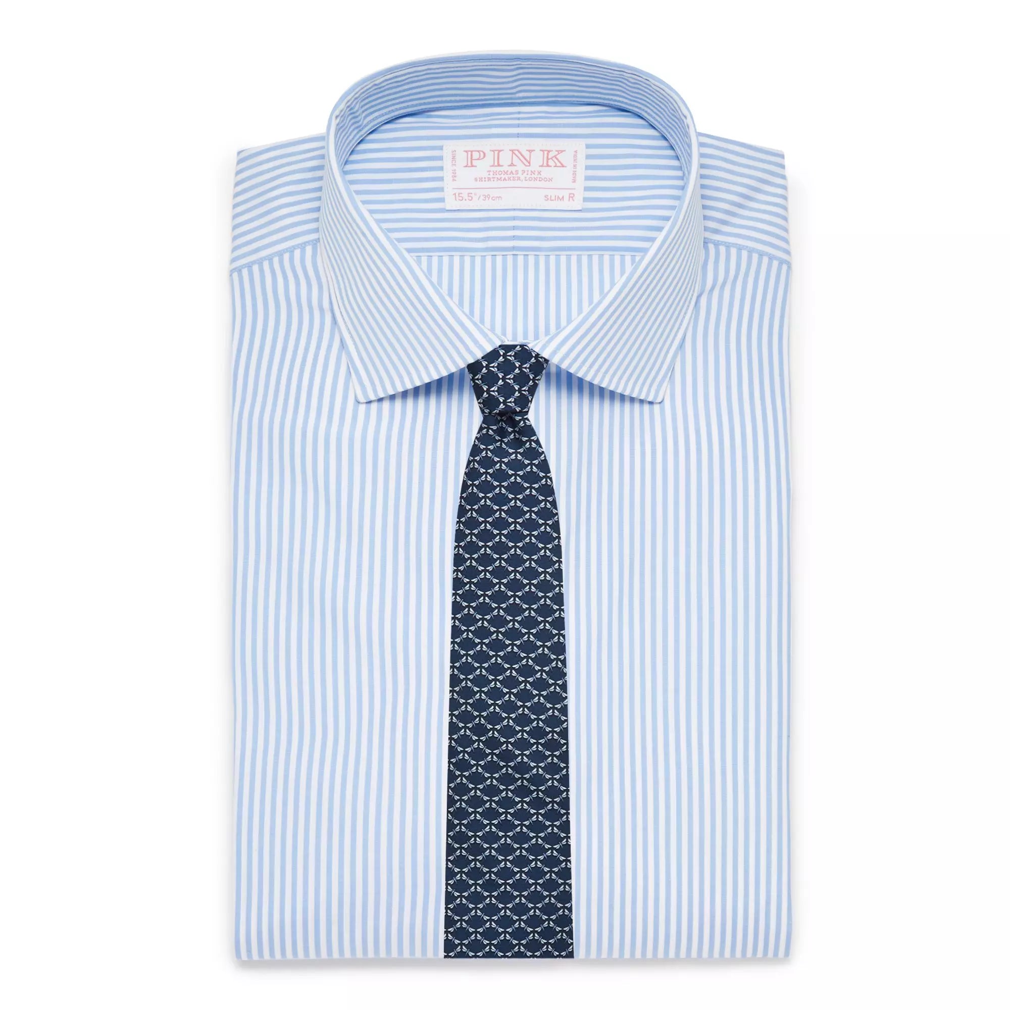 Pale Blue & White Slim Fit Core Poplin Bengal Stripe Formal Shirt