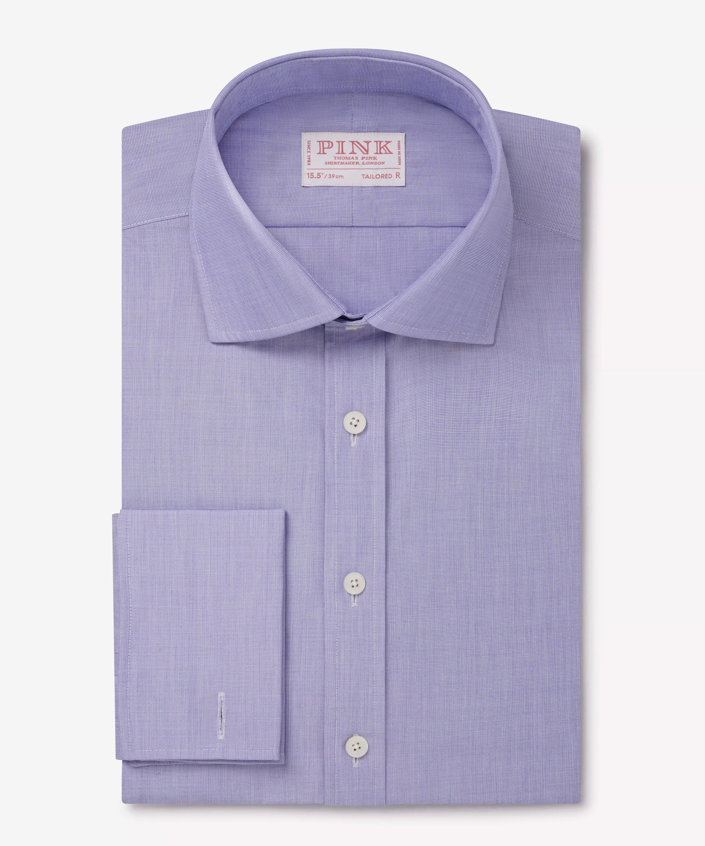 Blue Tailored Fit Double Cuff End on End Formal Shirt