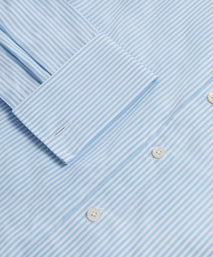 Pale Blue & White Tailored Fit Double Cuff Poplin Bengal Stripe Formal Shirt