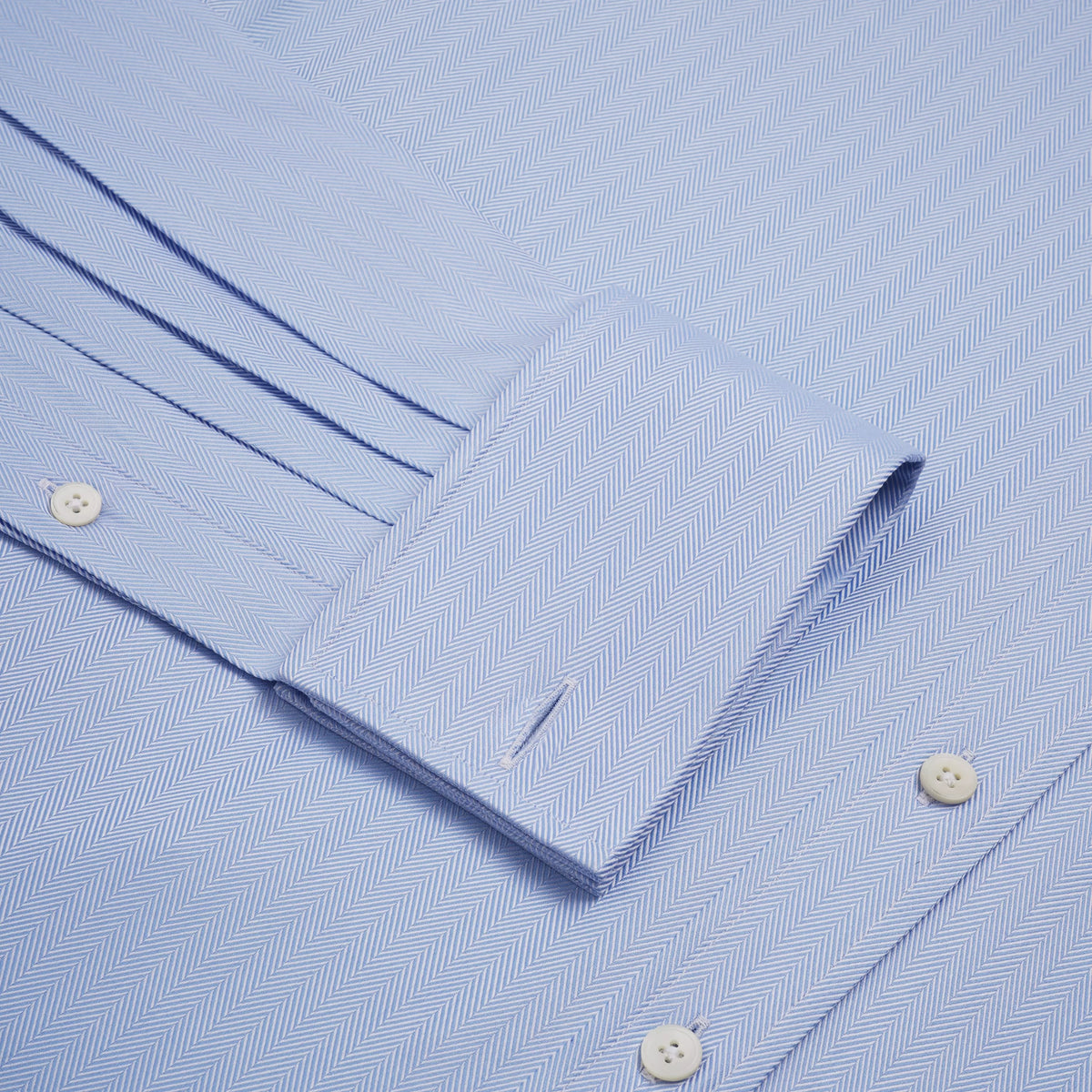 Pale Blue Classic Fit Double Cuff Twill Herringbone Formal Shirt