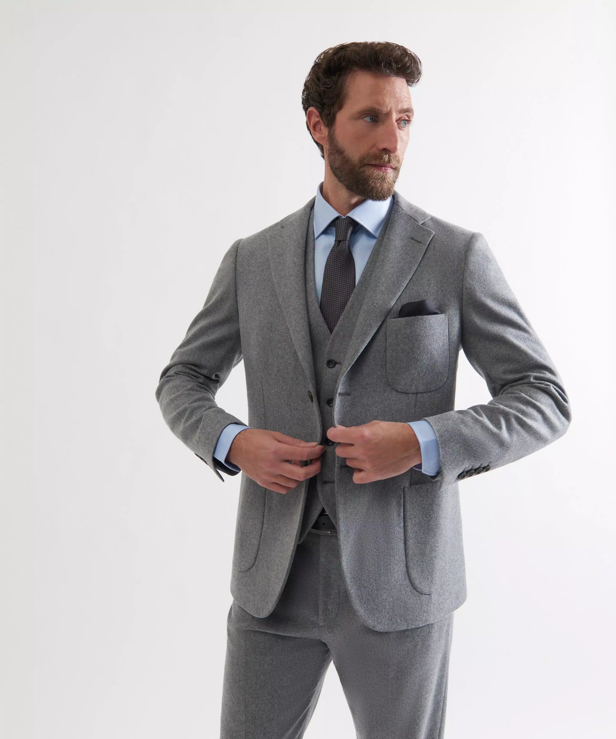 Grey Tailored Fit Merino Wool Unstructured Jacket