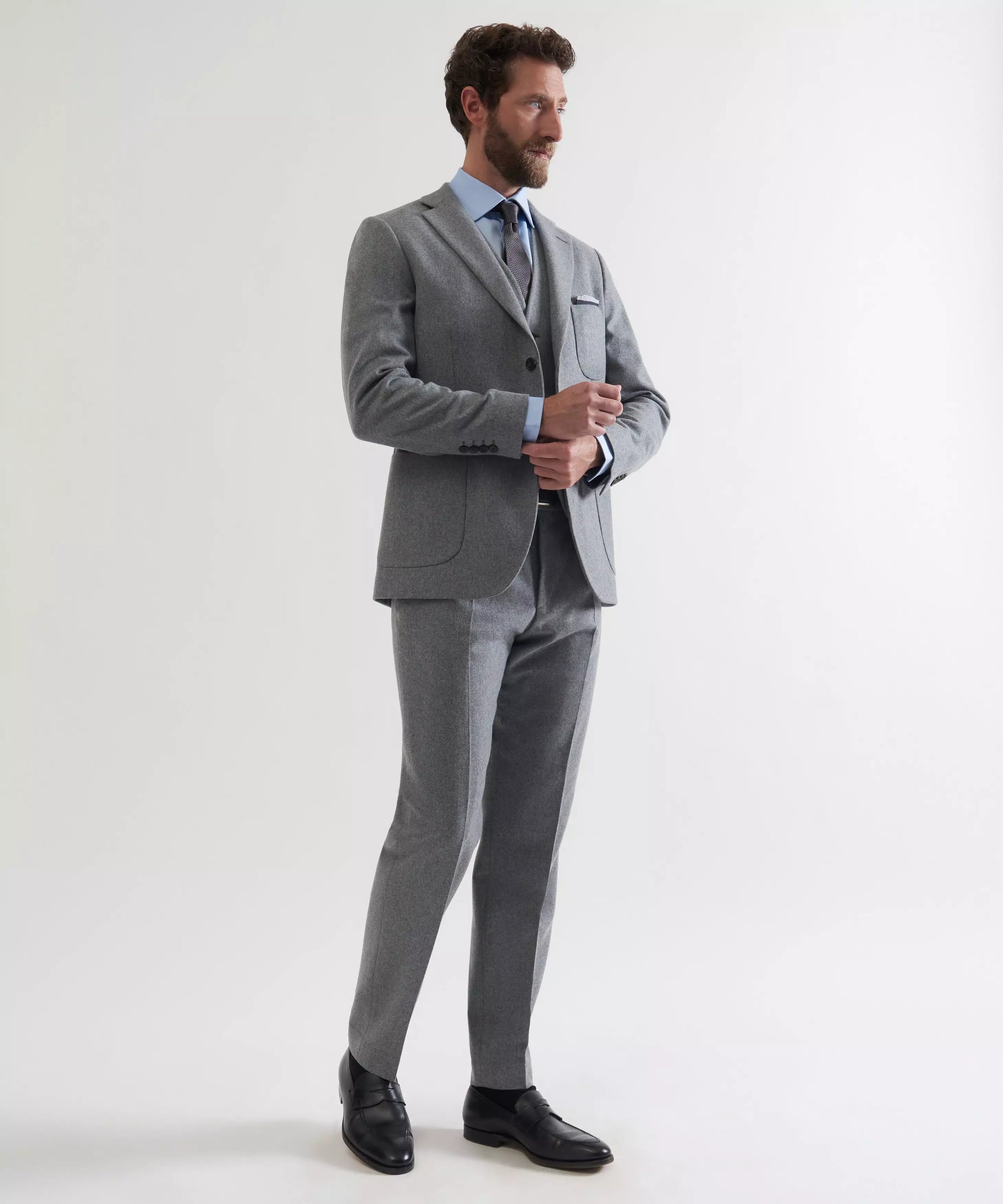 Grey Tailored Fit Merino Wool Unstructured Jacket