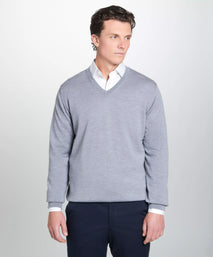 Pale Grey Merino Wool V-Neck Sweater