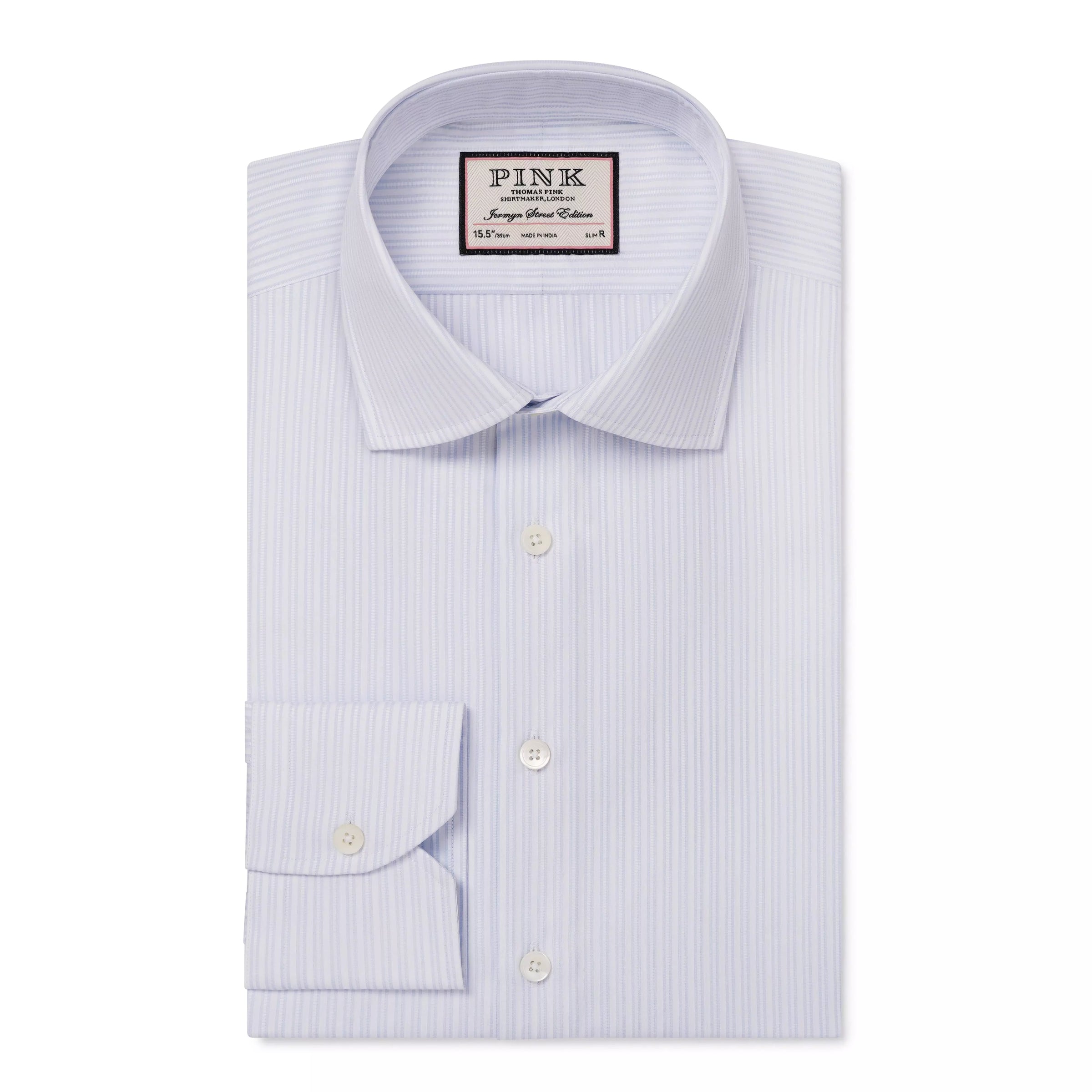 Pale Blue & White Slim Fit Formal Dobby Satin Stripe Shirt