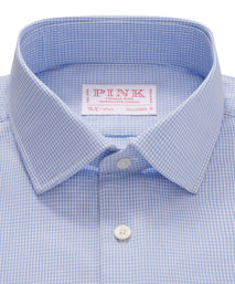 Blue & White Tailored Fit Formal Mini Check Shirt