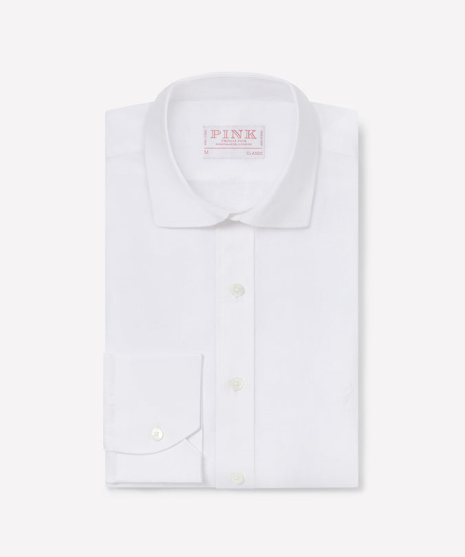 White Classic Fit Essential Linen Smart Casual Shirt