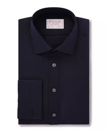 Navy Blue Tailored Fit Double Cuff Ramses Cotton Poplin Formal Shirt