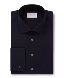 Navy Blue Classic Fit Double Cuff Ramses Cotton Poplin Formal Shirt