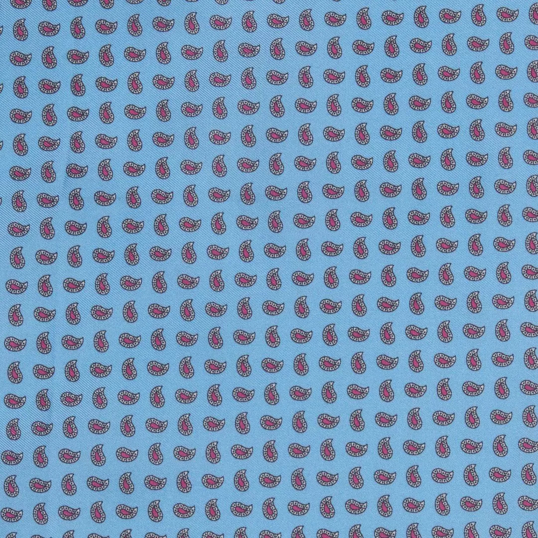 Blue & Pink Small Paisley Motif Silk Printed Tie