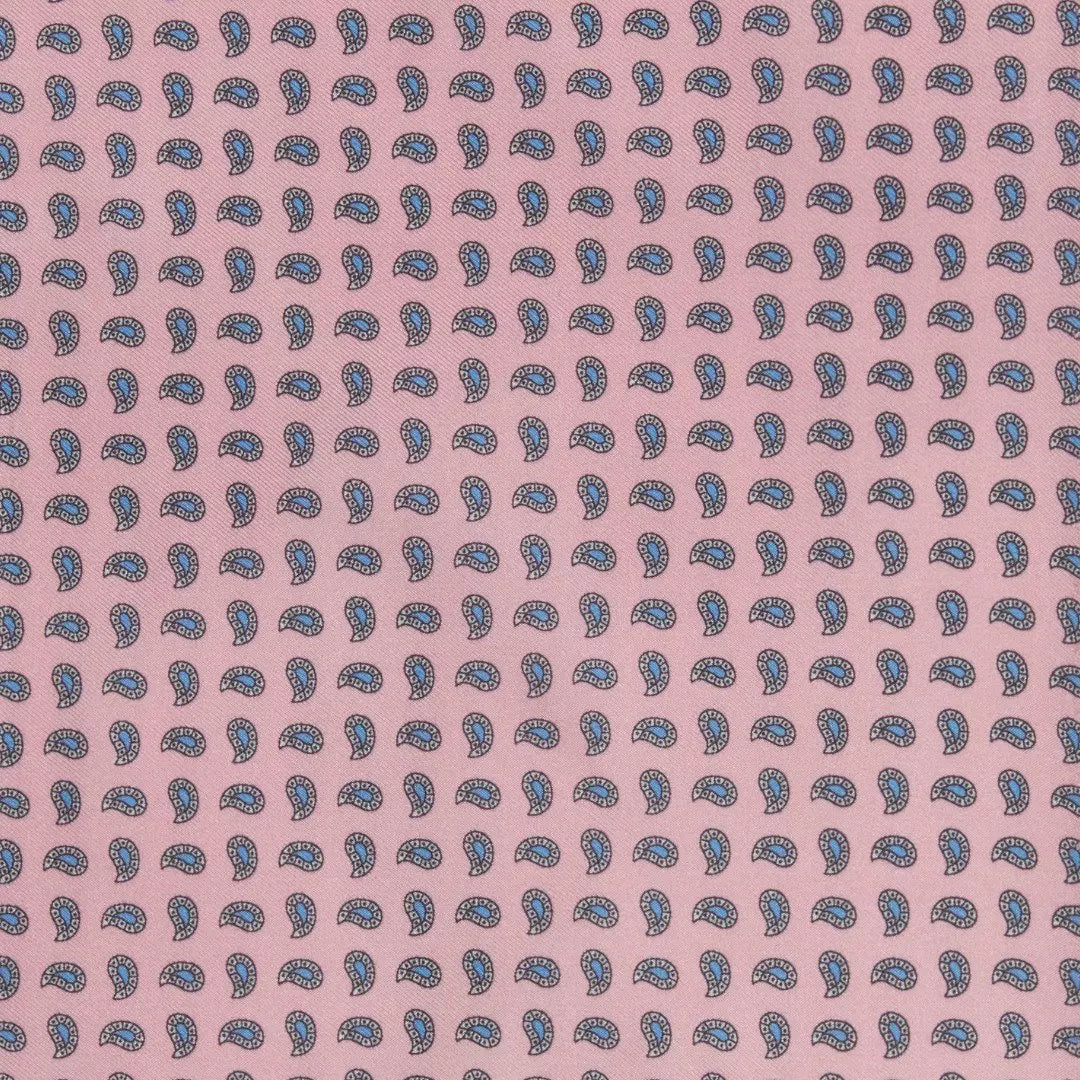 Pale Pink & Blue Small Paisley Motif Silk Printed Pocket Square
